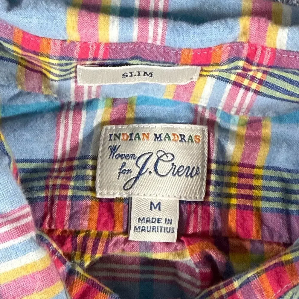 J Crew Indian Madras Shirt Mens M Slim Fit Plaid Button Down Mauritius G4188